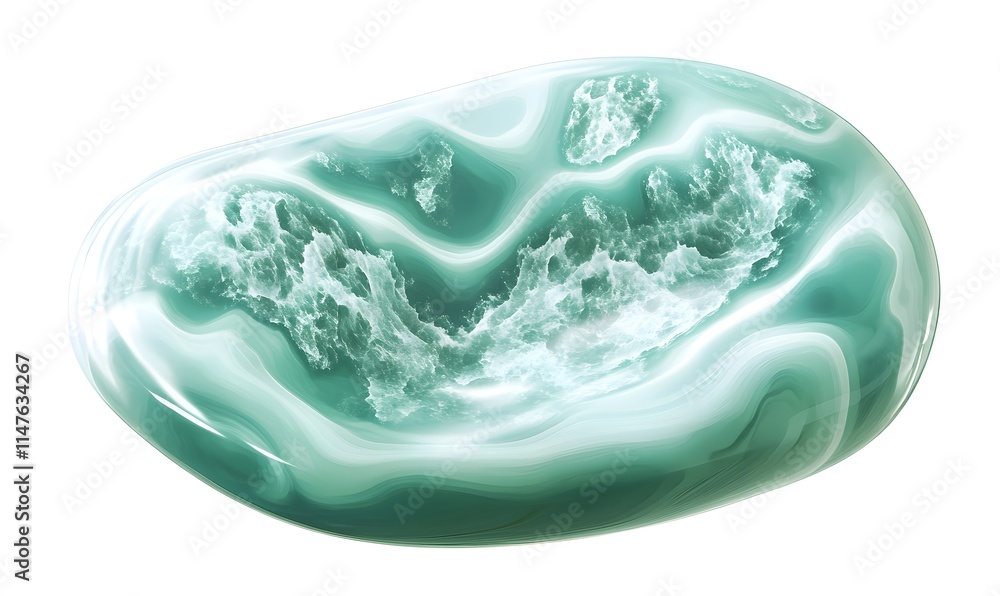 Polished light blue mineral, with white patterns on it, isolated. Polished light blue mineral, with white patterns on it, isolated.