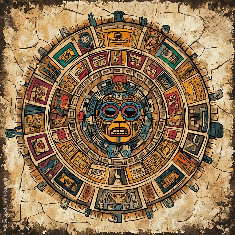 Fototapeta premium Intricate Design of Aztec Calendar on Textured Background