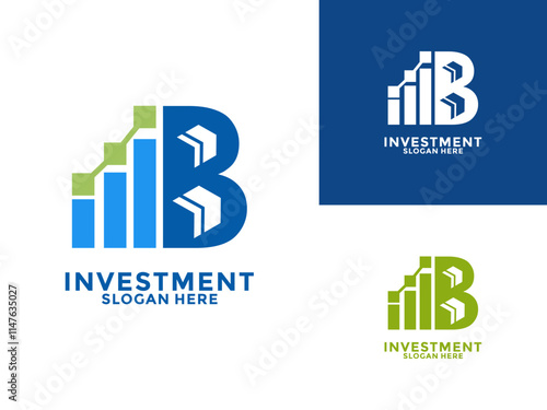 Initial Letter B with Statistic tech and Arrow logo design vector. Investment initial identity logo design template. Growth Up logo vector