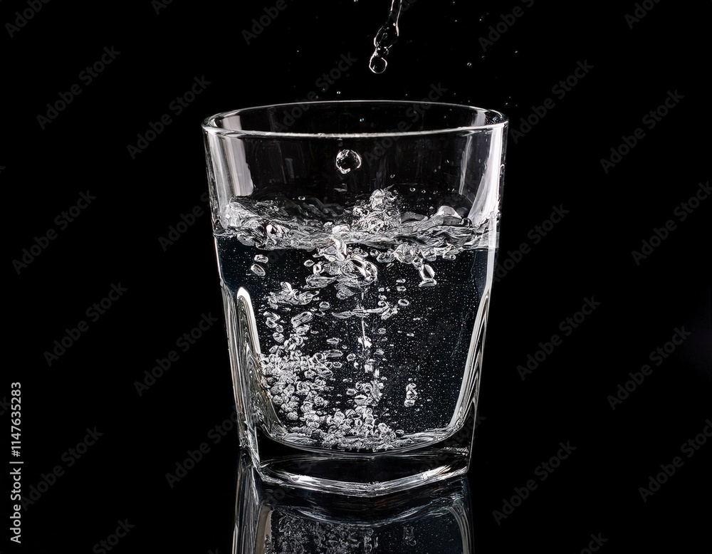 Glass of cold mineral water on black background Glass of cold mineral water on black background