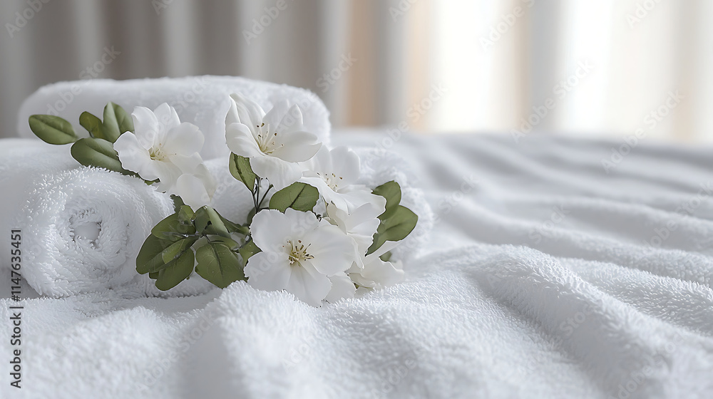 Rolled White Towels and Plumeria Flowers in a Spa Setting
Rolled White Towels and Plumeria Flowers in a Spa Setting