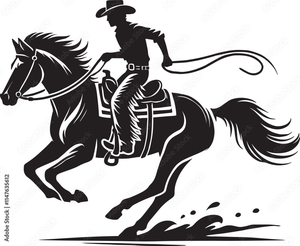 Obraz premium Cowboy silhouette vector illustration isolated on white background cowboy shape icon