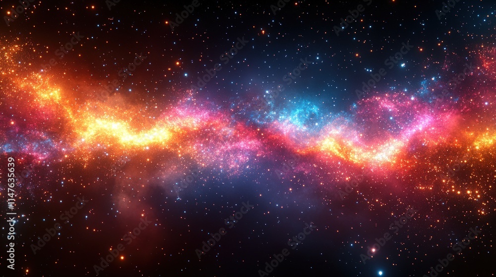 Naklejka premium Cosmic nebula, vibrant colors, swirling stardust.