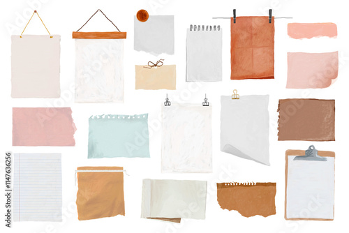 Ripped paper png mood board sticker, aesthetic stationery set on transparent background