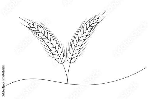 Wheat continuous one line drawing of feather isolated outline flat vector illustration