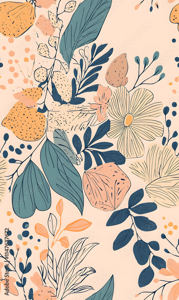 floral flower and leaf elements modern doodle illustrator seamless pattern for wallpaper or background floral flower and leaf elements modern doodle illustrator seamless pattern for wallpaper or background