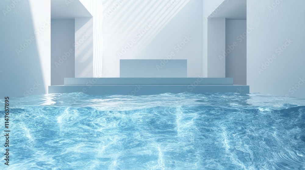 Fototapeta premium Minimalist White Structure Submerged In Blue Water