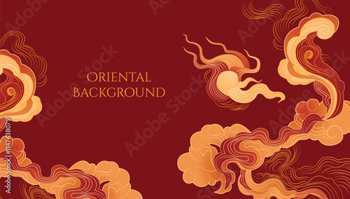 Linear oriental cloud abstract background vector