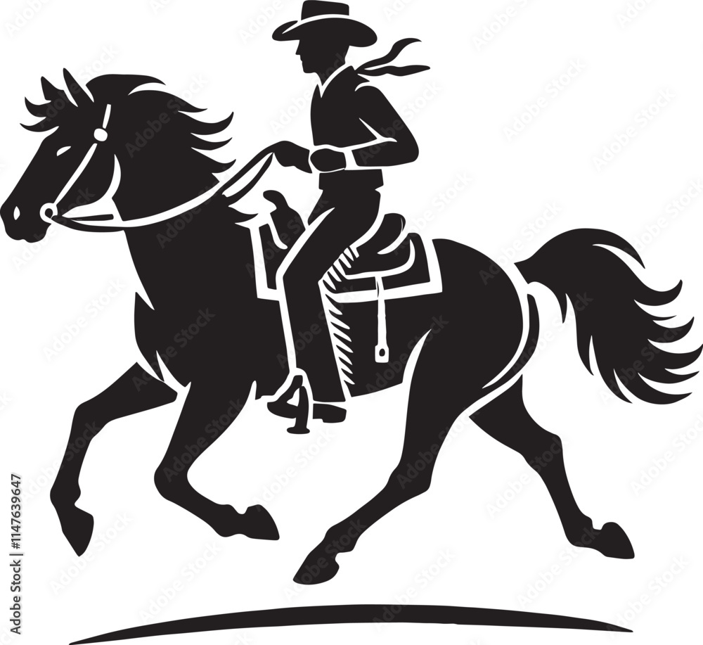 Fototapeta premium Cowboy silhouette vector illustration isolated on white background cowboy shape icon