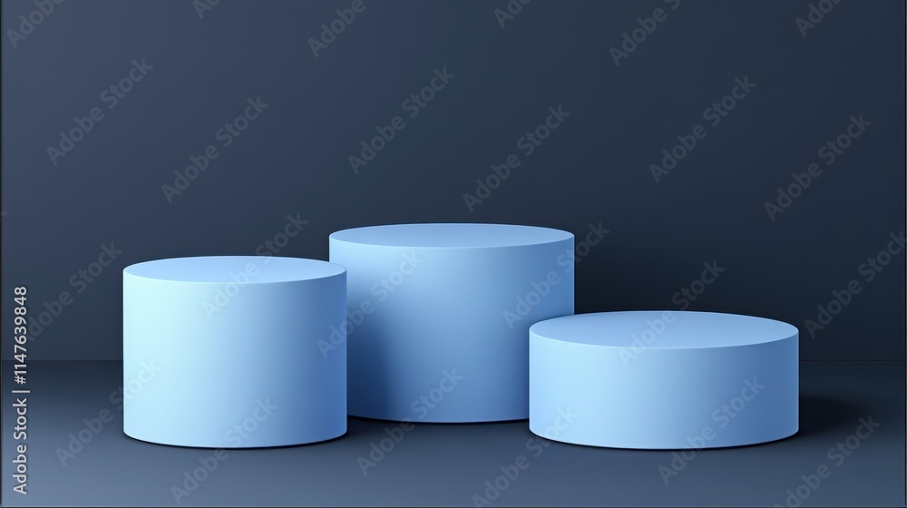 Three Light Blue Cylinders On A Dark Blue Background Three Light Blue Cylinders On A Dark Blue Background