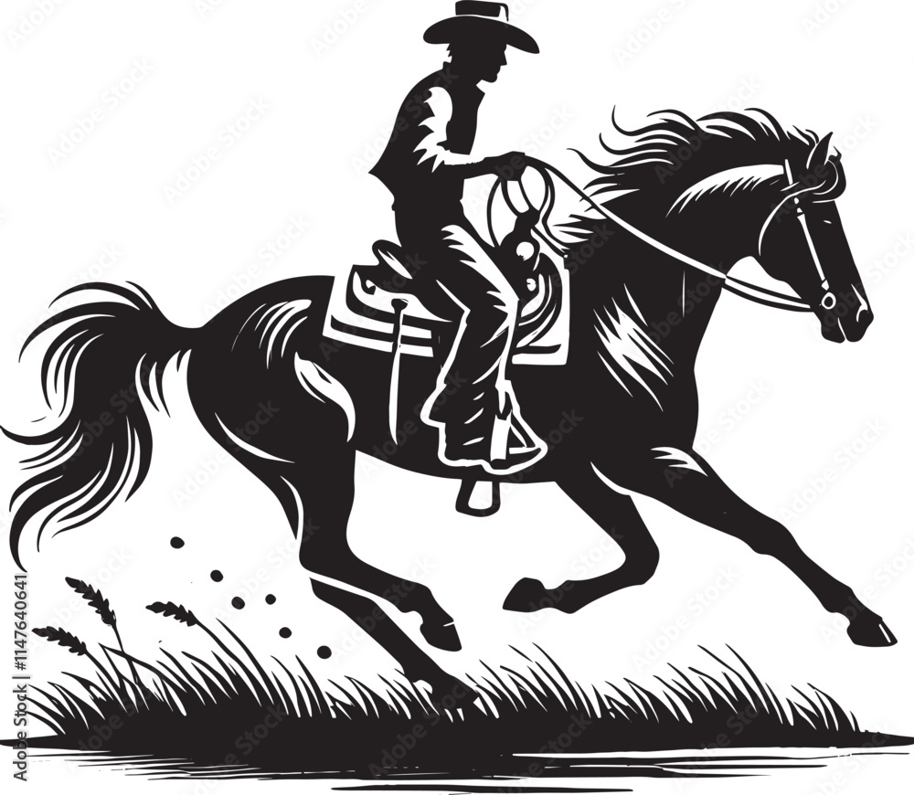 Fototapeta premium Cowboy silhouette vector illustration isolated on white background cowboy shape icon