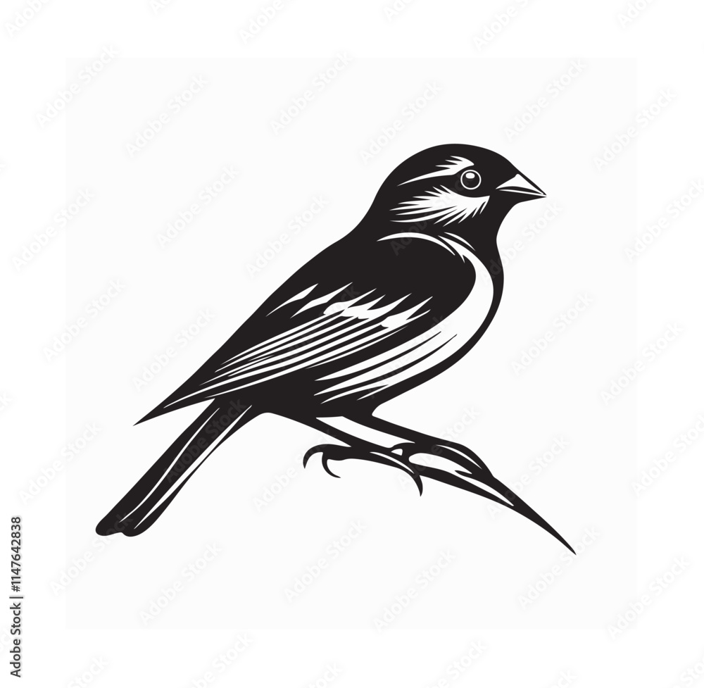 Black and white Sparrow Bird Vector Logo Design isolated on white background.