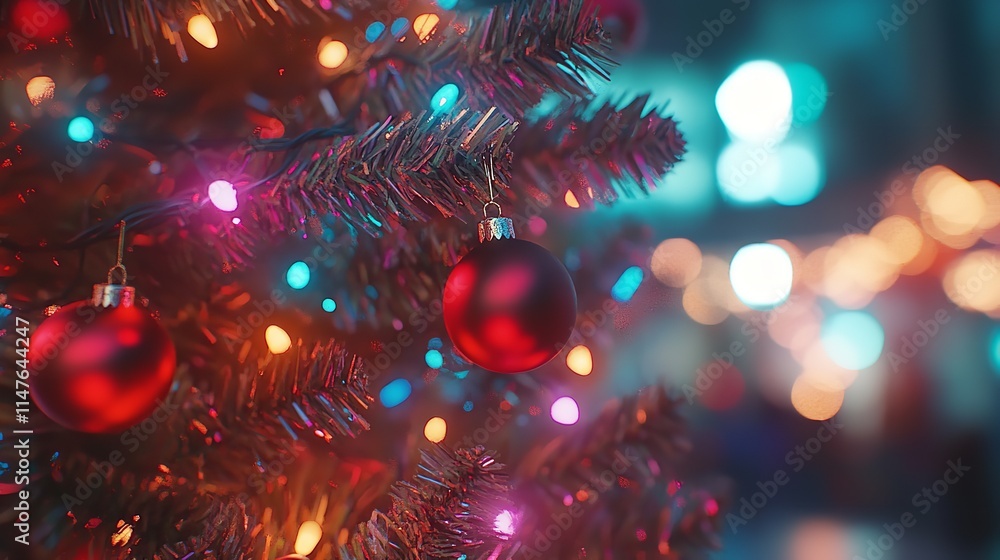 Christmas tree and Christmas lights on bokeh and blur Christmas tree and Christmas lights on bokeh and blur