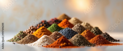 Fototapeta Naklejka Na Ścianę i Meble -  Traditional spice racks with depth of field featuring assorted spices and cultural heritage