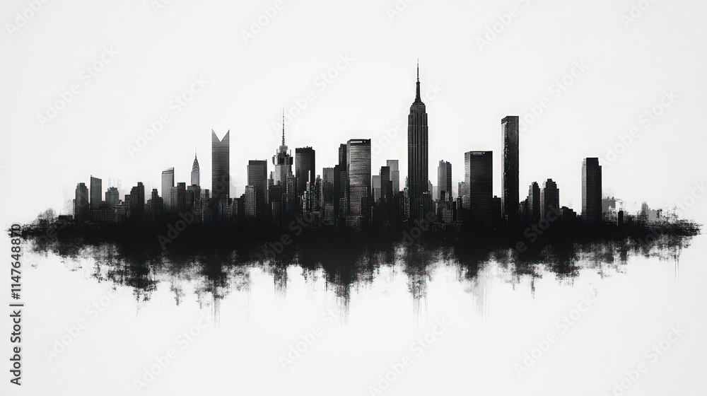 Naklejka premium Black and white NYC skyline, painted, abstract.
