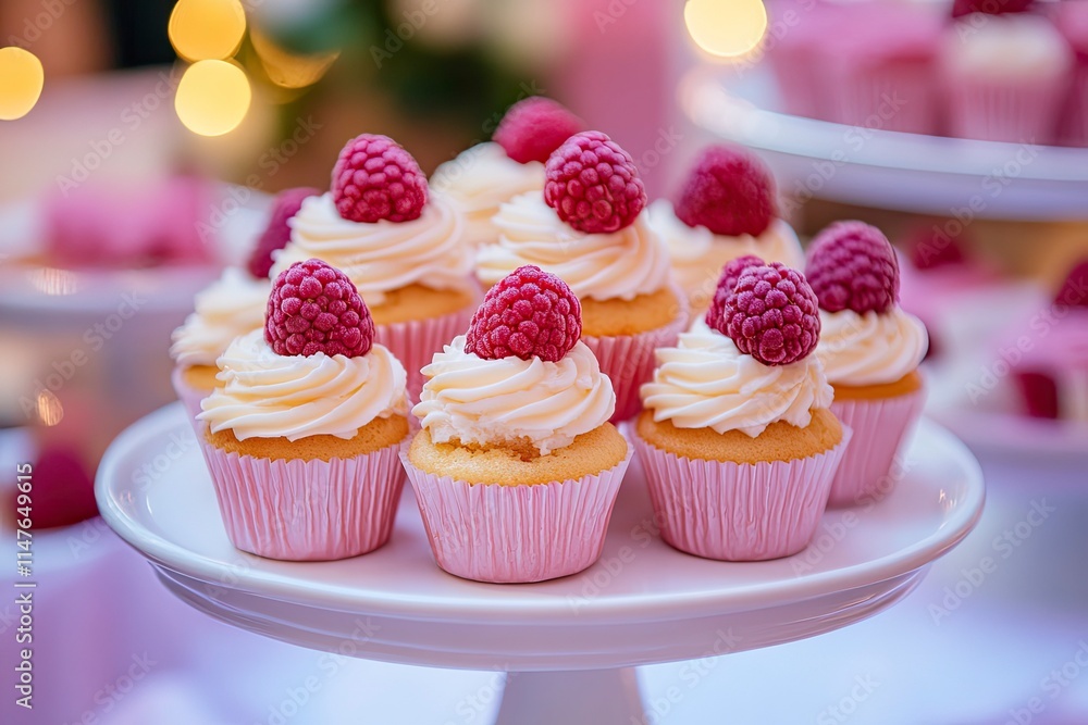 Tasty raspberry cupcakes on table Tasty raspberry cupcakes on table