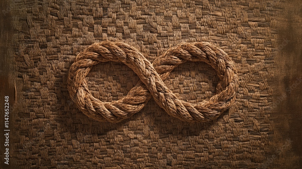 Woven texture arranged into an infinity sign on a table, creating an interesting visual element. This woven texture enhances the artistic appeal with ample copy space. Woven texture arranged into an infinity sign on a table, creating an interesting visual element. This woven texture enhances the artistic appeal with ample copy space.