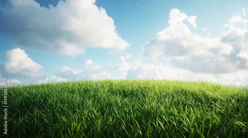 Beautiful landscape with fresh green grass and fluffy clouds creates a serene environment. This scenic view captures the essence of natures beauty, offering ample copy space for your design. Beautiful landscape with fresh green grass and fluffy clouds creates a serene environment. This scenic view captures the essence of natures beauty, offering ample copy space for your design.