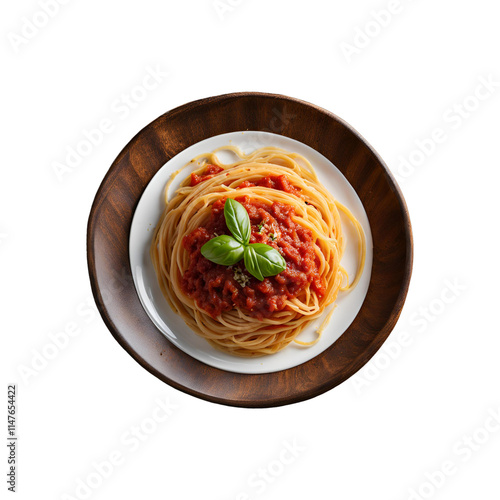 バジルが乗ったトマトソーススパゲッティ