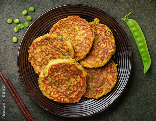 Bindaetteok (빈대떡) – Mung bean pancakes.top view photo