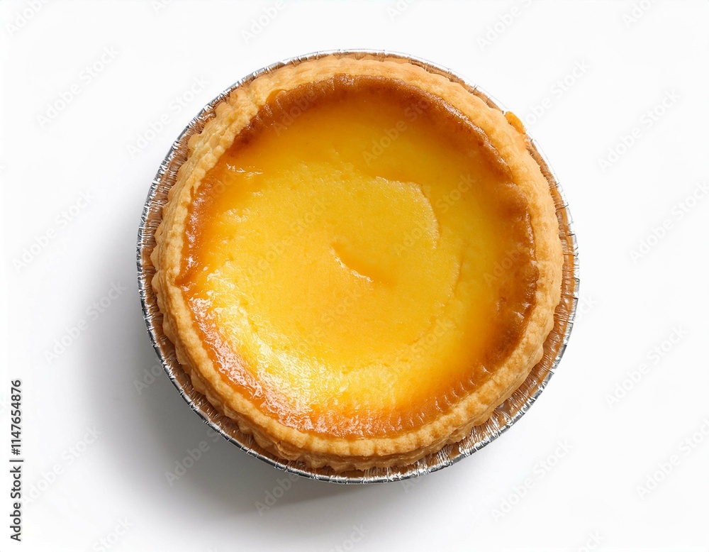 Butter Tart A small tart filled with a buttery, sugary filling top view isolated white backg Butter Tart A small tart filled with a buttery, sugary filling top view isolated white backg