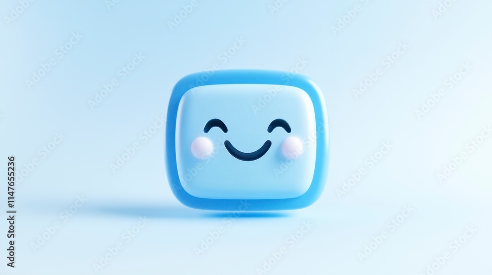 Happy Blue Square Emoji on Light Blue Background Happy Blue Square Emoji on Light Blue Background