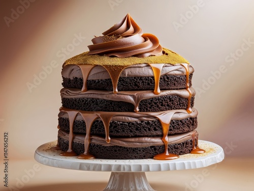 Delicious Triple Layer Chocolate Fudge Cake Dessert photo