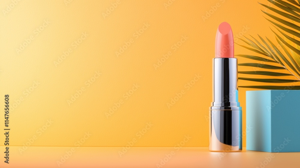 Vibrant lipstick product photo on orange background beauty showcase minimalist style bright environment Vibrant lipstick product photo on orange background beauty showcase minimalist style bright environment