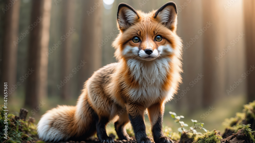 Adorable Red Fox Stares Curiously in Natural Habitat Adorable Red Fox Stares Curiously in Natural Habitat