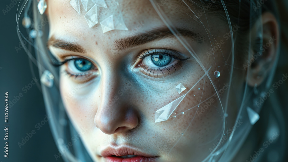 Elegant Woman with Crystal Crown and Striking Blue Eyes Elegant Woman with Crystal Crown and Striking Blue Eyes