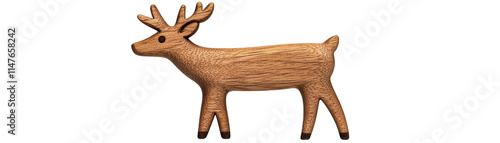 Wooden carved reindeer decoration for holiday cheer. transparent background photo