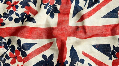 A vintage British Union Jack flag waving in the wind, symbolizing VE Day