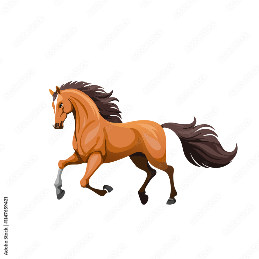 Chestnut Horse Galloping, Powerful Muscular Build, Brown Mane Chestnut Horse Galloping, Powerful Muscular Build, Brown Mane