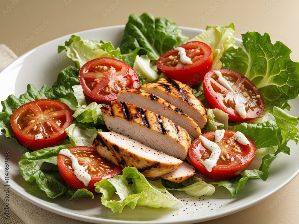 Delicious Grilled Chicken Salad with Tomatoes and Lettuce Delicious Grilled Chicken Salad with Tomatoes and Lettuce