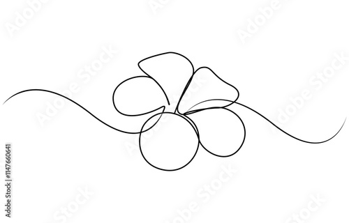 Plumeria flowers in continuous line art drawing style. One continuous line drawing of Plumeria flower. Frangipani blossom with petals for floral tattoo in simple linear style