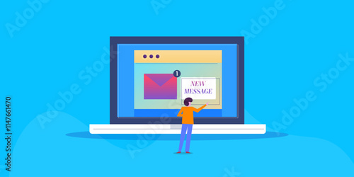 New message on laptop screen, businessman gets notification about new email alert. Digital communication technology concept.