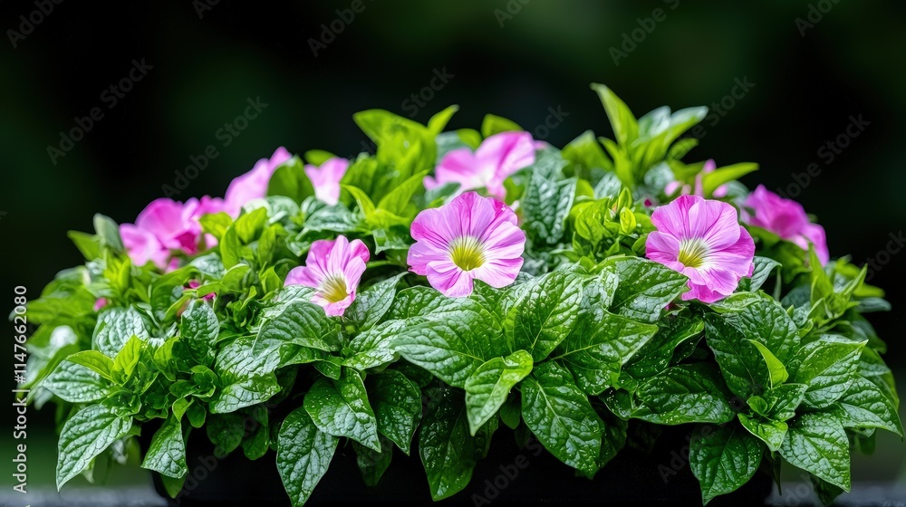Vibrant pink flowers in lush green foliage, close-up view. Vibrant pink flowers in lush green foliage, close-up view.