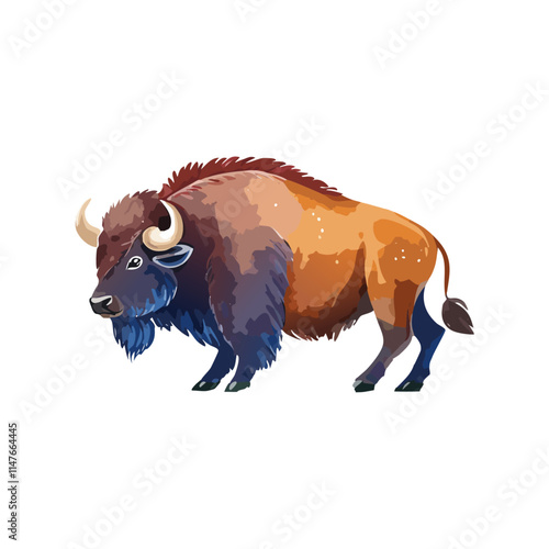 Majestic American Bison Wild, Powerful, Brown, Furry, Horns, Tail, Hooves, Mammal