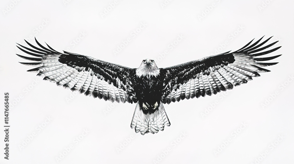 Fototapeta premium Eagle gliding gracefully with wings spread wide against light background