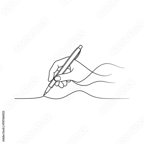 Hand grips a pen, diligently writing on a blank sheet of paper Continuous line draw Full length single line animation.