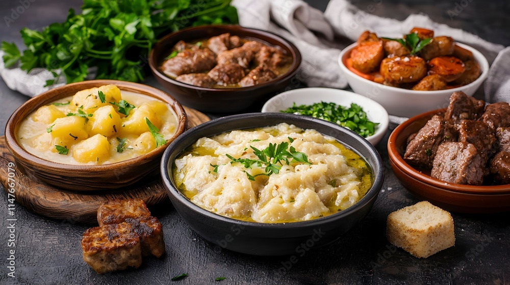 Delicious Home-Cooked Meal with Various Dishes Delicious Home-Cooked Meal with Various Dishes
