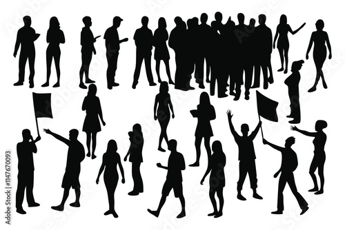  isometric crowd silhouettes set isolated flat vector illustration on white background.