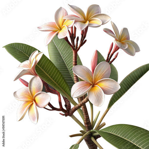 3d render Plumeria tropical flowers vector of exotic flowering plants.eps