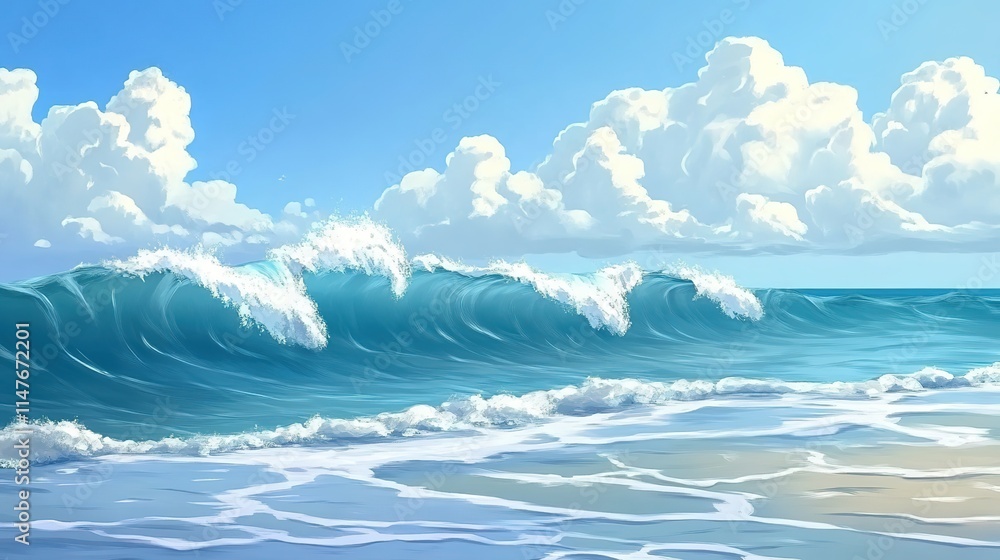 A serene scene featuring a small sea wave gently rolling in, capturing the calm and tranquil beauty of the ocean. The wave's subtle curves and soft motion evoke peacefulness and natural simplicity. A serene scene featuring a small sea wave gently rolling in, capturing the calm and tranquil beauty of the ocean. The wave's subtle curves and soft motion evoke peacefulness and natural simplicity.