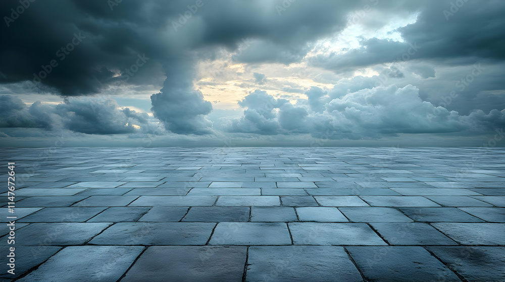 Stone Floor with Cloudy Sky Background Stone Floor with Cloudy Sky Background