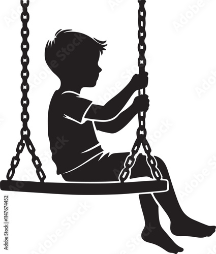 boy sitting on swing silhouette design vector art illustration