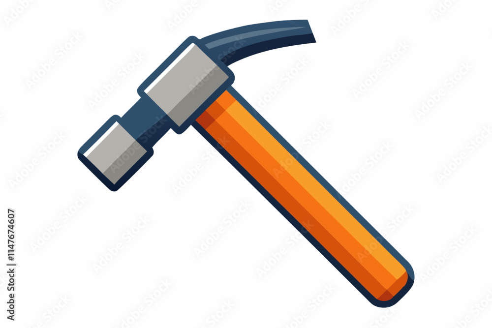 A hammer with a wooden handle is displayed on a white background A hammer with a wooden handle is displayed on a white background