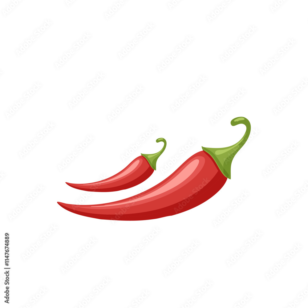 Spicy Red Chili Peppers with Lush Green Leaves Illustration Spicy Red Chili Peppers with Lush Green Leaves Illustration