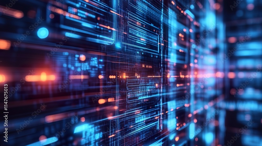 Abstract digital data stream with glowing lines and numbers, representing technology and information flow. Abstract digital data stream with glowing lines and numbers, representing technology and information flow.
