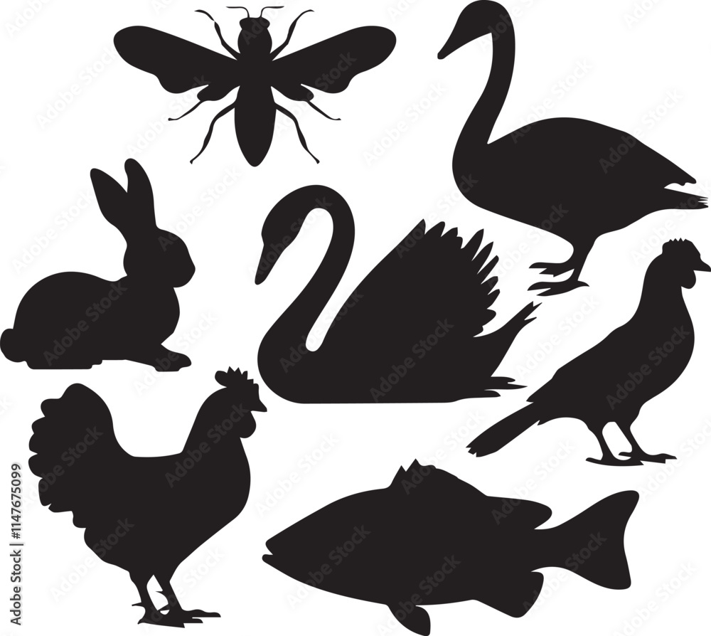 Fototapeta premium vector silhouette outline web animals and insect icons 